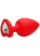 Красная анальная пробка с прозрачным стразом Extra Large Diamond Heart Butt Plug (9,5 см)