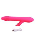 Розовый вибратор Thrusting Rabbit с клиторальным стимулятором (25,3 см)