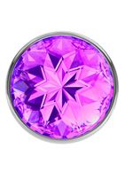 Малая серебристая анальная пробка Diamond Purple Sparkle Small с фиолетовым кристаллом (7 см)