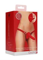 Красный двойной вибрострапон Double Vibrating Silicone Strap-On Adjustable - 15,5 см.