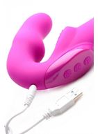 Розовый безремневой страпон с вибрацией Evoke Rechargeable Vibrating Strap On (24,7 см)