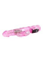 Розовый вибратор-ротатор Jelly vibrator with pearls - 21,5 см.