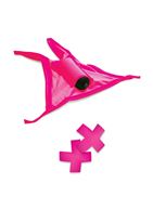 Ярко-розовые вибротрусики с вырезом и пэстисы Neon Vibrating Crotchless Panty and Pasties Set