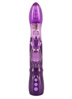 Фиолетовый вибратор с ротацией и клиторальной стимуляцией Purple Surprise - 24,5 см.