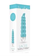 Бирюзовый фигурный вибратор Lacee с тонким кончиком - 15,5 см.