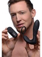 Черный вибростимулятор простаты Silicone Prostate Vibrator and Strap with Remote Control - 14,35 см.