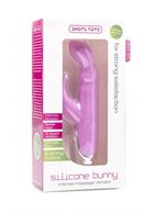 Розовый вибратор Silicone Bunny с клиторальным отростком (16,5 см)