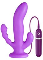 Фиолетовый вибратор с двумя дополнительными отростками PURRFECT SILICONE 3WAYS VIBRATOR 6.5INCH (17 см)