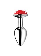 Серебристая анальная пробка с розой Red Rose Butt Plug (8 см)