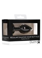 Черная анальная пробка с прозрачным стразом Diamond Heart Butt Plug (7,3 см)