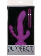 Фиолетовый вибратор с двумя дополнительными отростками PURRFECT SILICONE 3WAYS VIBRATOR 6.5INCH (17 см)