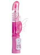 Розовый перезаряжаемый вибратор Rechargeable Butterfly с клиторальной бабочкой - 22,8 см.
