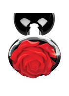 Серебристая анальная пробка с розой Red Rose Butt Plug (8 см)