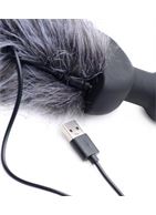 Черная анальная вибропробка с серым лисьим хвостом Grey Fox Tail Vibrating Anal Plug