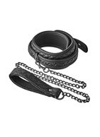 Черный ошейник с поводком COLLAR LEASH DIAMOND