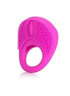 Розовое эрекционное кольцо с щеточкой и вибрацией Silicone Intimacy Enhancer