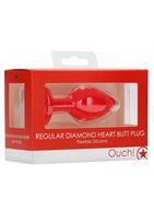 Красная анальная пробка с прозрачным стразом Diamond Heart Butt Plug (7,3 см)