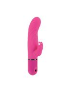 Розовый вибромассажер LIA DUAL LOVER 1 с клиторальным зайкой - 21 см.