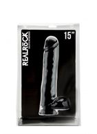 Чёрный фаллоимитатор Realistic Cock 15 With Scrotum - 38 см.