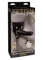 Женский страпон First Time Vibrating Strap-On Set с вибропулей для клиторальной стимуляции - 16,5 см.
