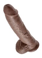 Большой коричневый фаллоимитатор с мошонкой 10" Cock with Balls на присоске (25,4 см)