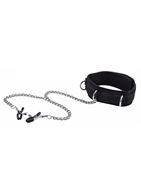Чёрный ошейник с зажимами для сосков Velcro Collar