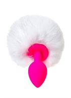 Розовая анальная пробка Sweet bunny с белым пушистым хвостом