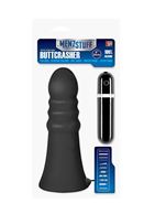 Большой чёрный анальный вибратор MENZSTUFF VIBRATING BUTTCRASHER RIBBED - 20 см.