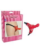 Красные трусики со сменной насадкой из силикона Strap-on Curved Dong - 13,5 см.