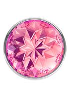 Малая серебристая анальная пробка Diamond Pink Sparkle Small с розовым кристаллом (7 см)