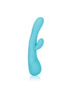 Голубой вибромассажер Impress Tongue со стимуляцией клитора - 18 см.