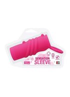 Розовая насадка-эректор с подхватом мошонки NEON SENSATION RIBBED SLEEVE