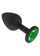 Чёрная анальная втулка с зеленым кристаллом (7,3 см)