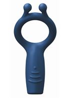 Синее эрекционное виброкольцо с клиторальным отростком Explorer Ring