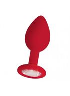Красная анальная пробка OUCH! Regular Diamond Butt Plug с прозрачным кристаллом - 7,3 см.