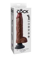 Коричневый вибратор-гигант со съёмной присоской 10 Vibrating Cock with Balls - 26 см.