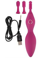 Ярко-розовый клиторальный вибратор с 3 насадками Spot Vibrator with 3 Tips (17,9 см)