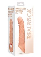 Телесная насадка с кольцом Penis Extender with Rings - 21 см.