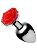 Серебристая анальная пробка с розой Red Rose Butt Plug (8 см)