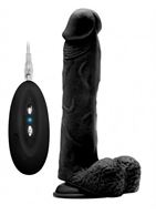 Чёрный вибратор-реалистик Vibrating Realistic Cock 9 With Scrotum - 23,5 см.