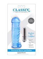 Синяя вибронасадка на член Textured Sleeve and Bullet (14 см)