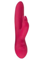 Ярко-розовый вибратор Swirly Bunny с клиторальным стимулятором - 21,5 см.