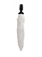 Черная анальная вибропробка с белым лисьим хвостом White Fox Tail Vibrating Anal Plug