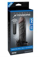 Чёрная вибронасадка с кольцом Vibrating Real Feel 2 Extension (16 см)