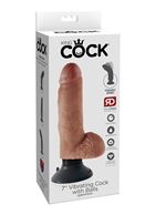 Кофейный вибратор 7" Vibrating Cock with Balls с мошонкой и съемной присоской (17,8 см)