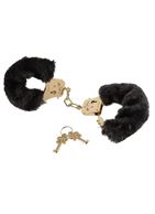 Наручники с чёрной меховой опушкой GOLD DELUXE FURRY CUFFS