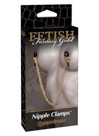 Чёрные с золотом зажимы на соски Gold Chain Nipple Clamps