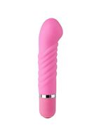 Розовый мини-вибратор с увеличенной головкой и рёбрами NEON FANTASY STICK PINK - 11 см.