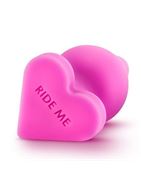 Розовый анальный плаг с основанием-сердечком NAGHTIER CANDY HEART RIDE ME - 10,6 см.