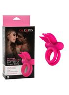 Розовое эрекционное виброкольцо Silicone Rechargeable Dual Butterfly Ring